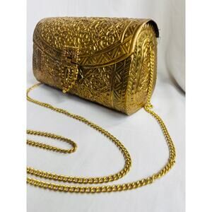 Vintage Park Lane Brass Minaudière Embossed Crossbody Bag